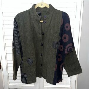 Mona Lisa Mixed Textile Art-To-Wear Boxy Lagenlook Cotton Tunic Jacket M/ L